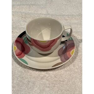 Adams England Ironstone Tea Cup and Saucer Set Floral Hand Painted Vintage MCM-4